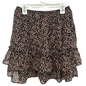 Sienna Sky Women Floral Ruffle Tier Skirt Black Red Chiffon Flare Elastic Waist
